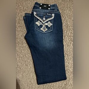 Miss Me Women's Boot Cut Jeans - Deep Blue with Embellished Pockets